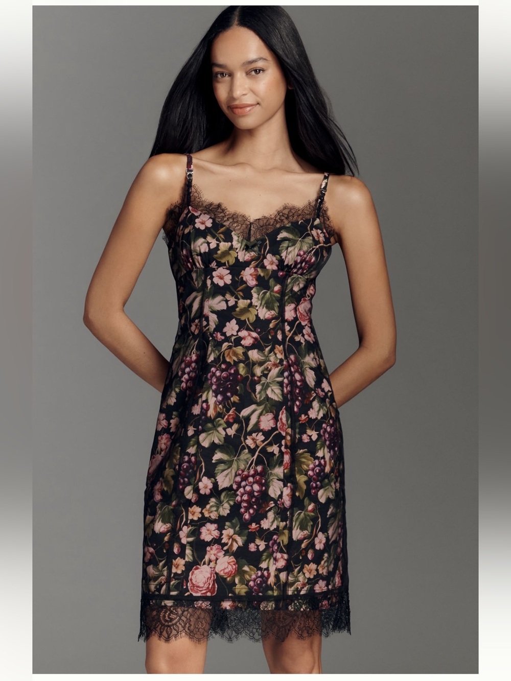 Maeve Floral Fruit Mesh Slip Dress | Anthropologie | Romantic Lace Midi Dress - Picture 2 of 11
